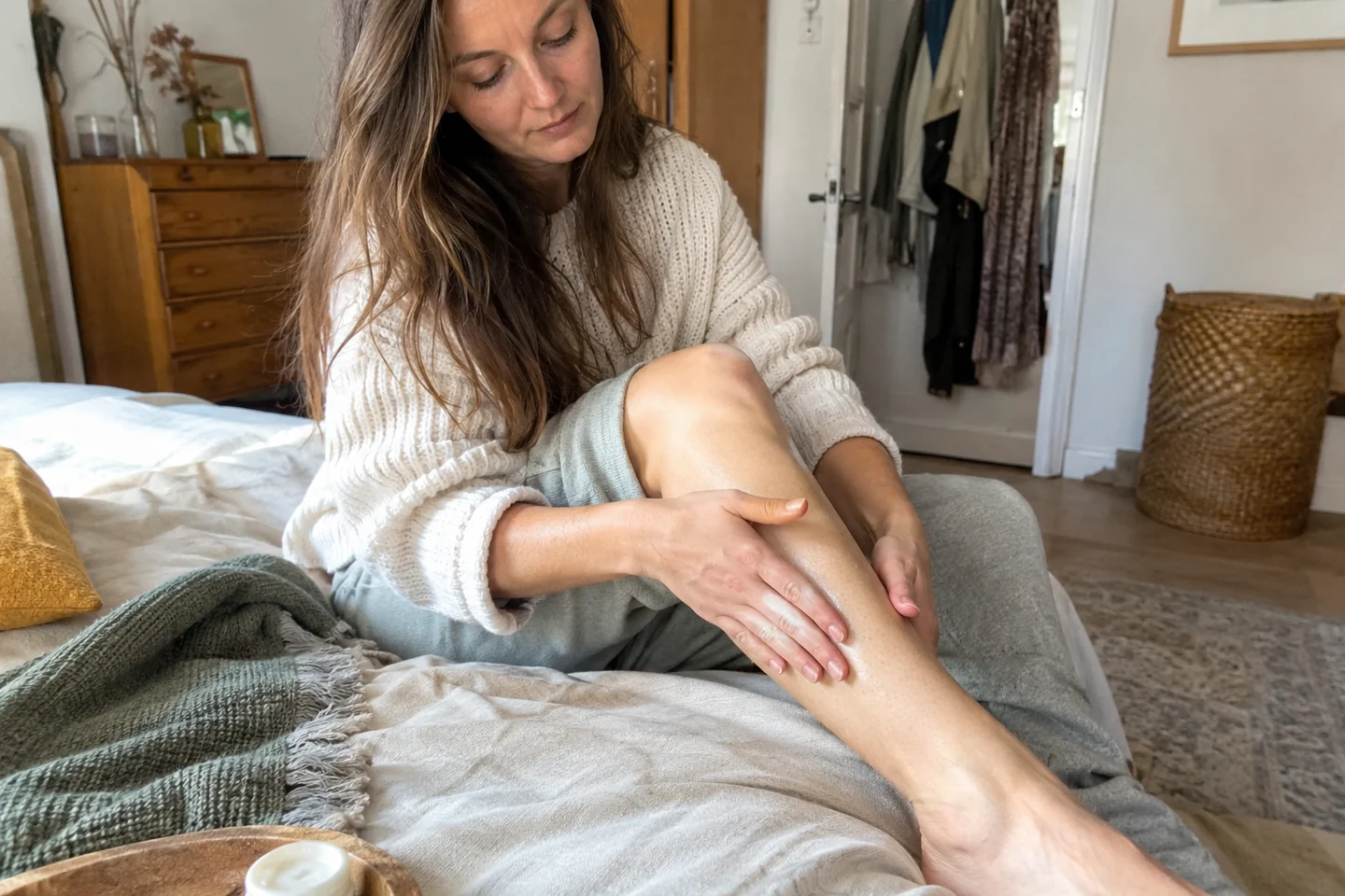 Une femme choisit un geste de soin manuel plus doux