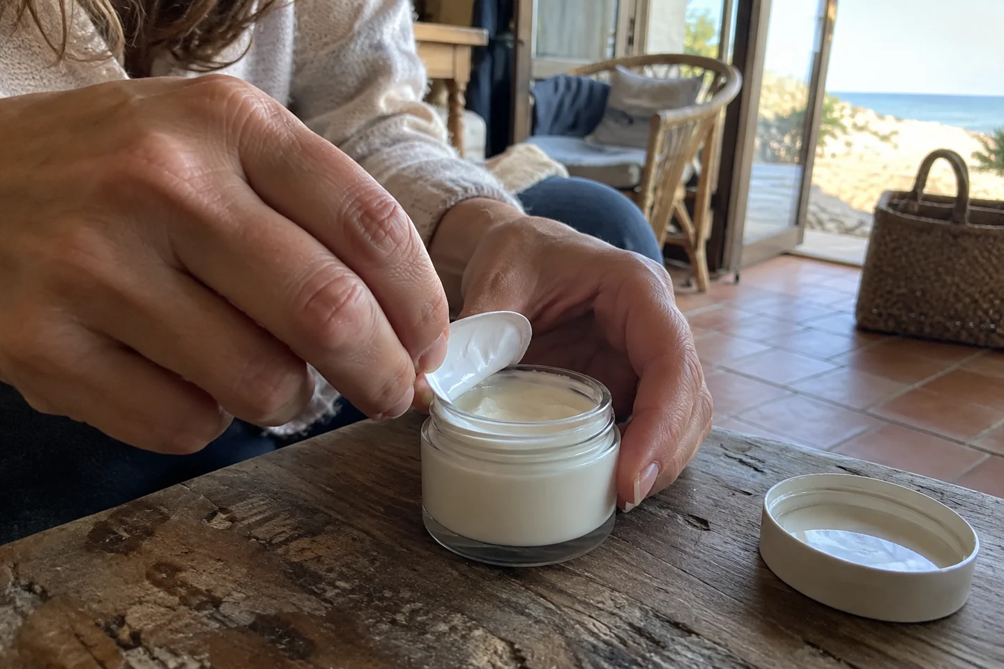 Un pot de crème ouvert pour vérifier son aspect et son emballage