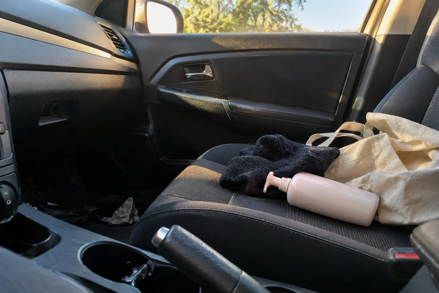 Un flacon oublié dans une voiture en stationnement