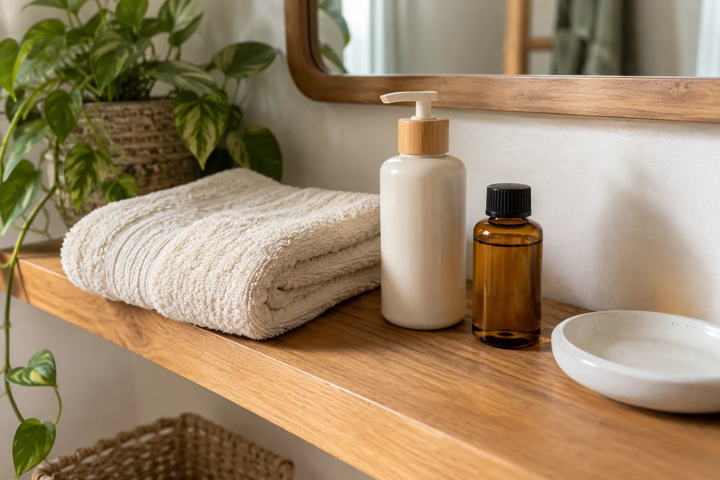 Deux contenants cosmétiques différents sur une étagère sèche