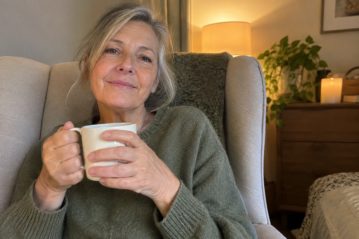Femme mature savourant une tisane avant le coucher