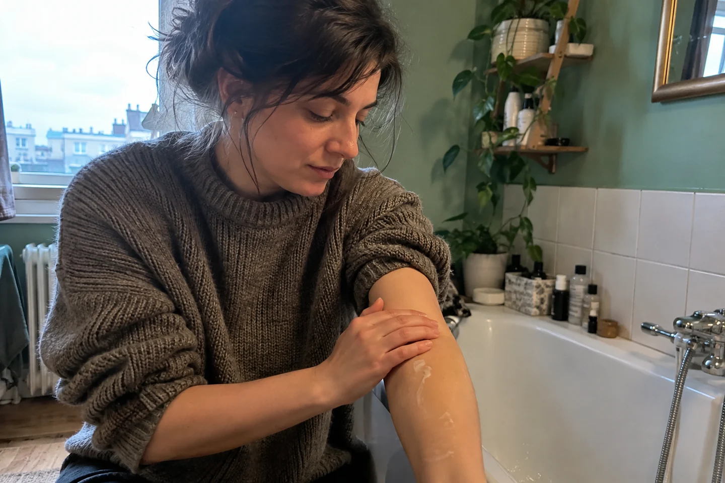 Un soin appliqué sur l’avant-bras avec un geste doux